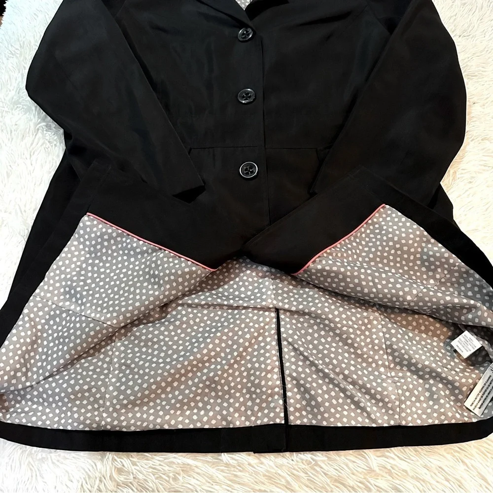 Relativity Black Button Front Trench Coat Size Large